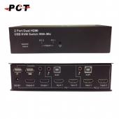 PCT 2-PORT 4K2K USB HDMI KVM多電腦切換控制器，支援雙顯示器以及USB 2.0 X1