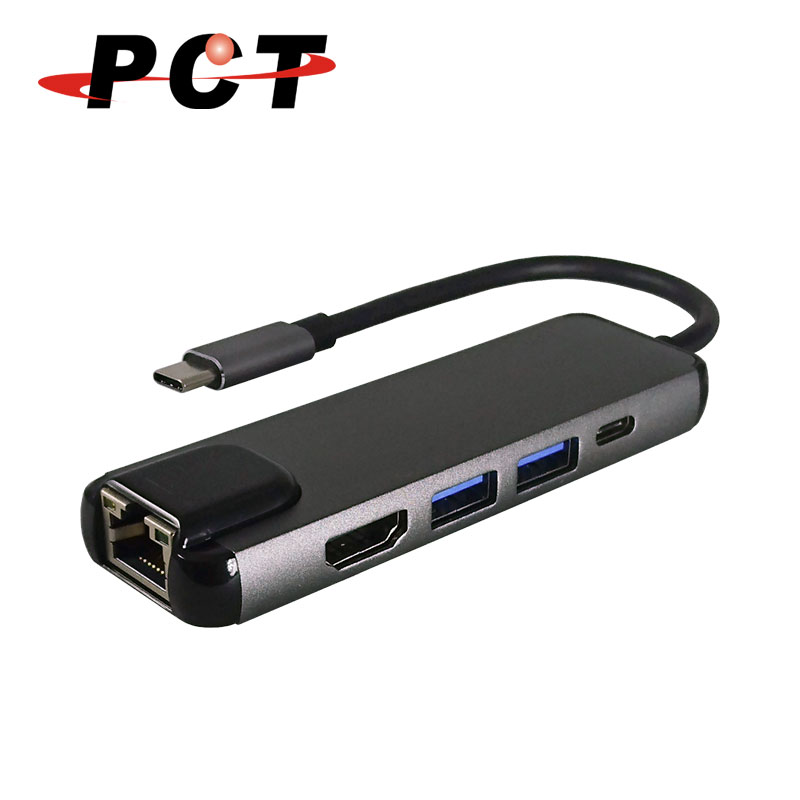 USB-C轉USBx2集線器+HDMI+乙太網路+USB-C資料傳輸+PD充電(PK116)